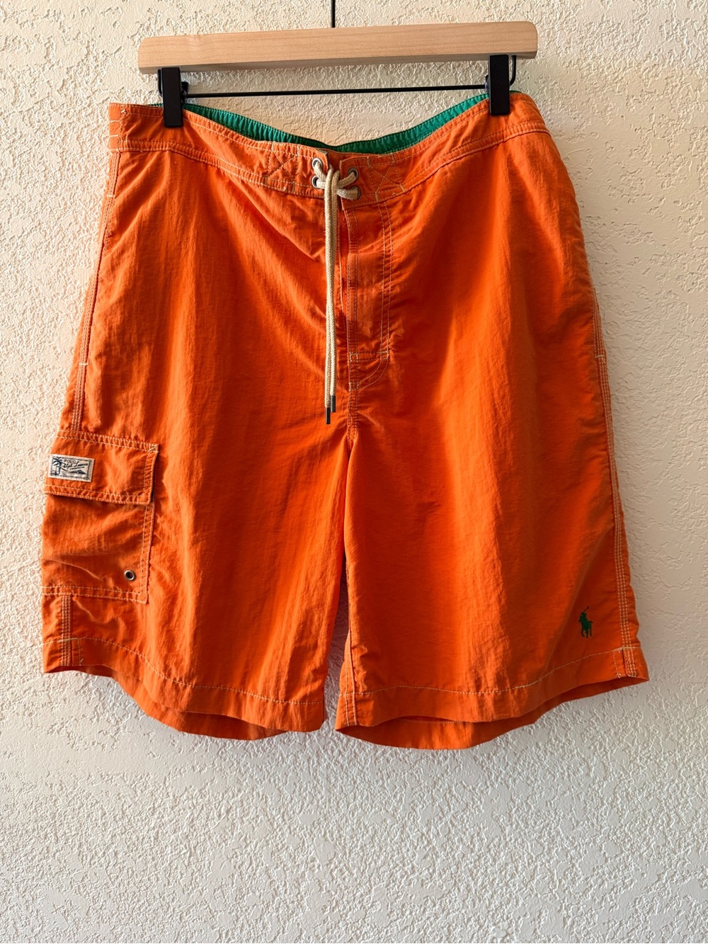 POLO RALPH LAUREN Men’s Orange Cargo Drawstring Waistband‎ Swim Trunks Sz Medium